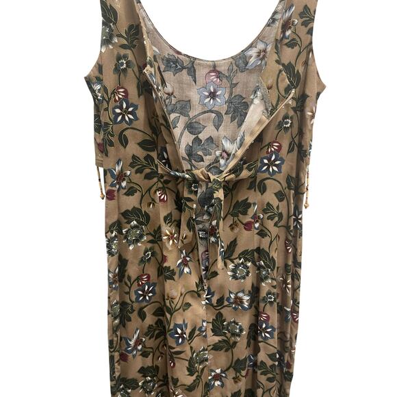 All That Jazz woman's midi sun dress bead accent brown green flowered 3/4 size‎ - Picture 5 of 7